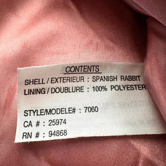 Bernardo Large L Spanish Rabbit Fur Coat Coral Salmon Jacket Satin Lined - Picture 9 of 11